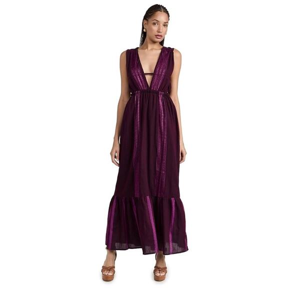 Lemlem Lelisa V-Neck Dress in Jordanos Burgundy - Picture 3 of 14